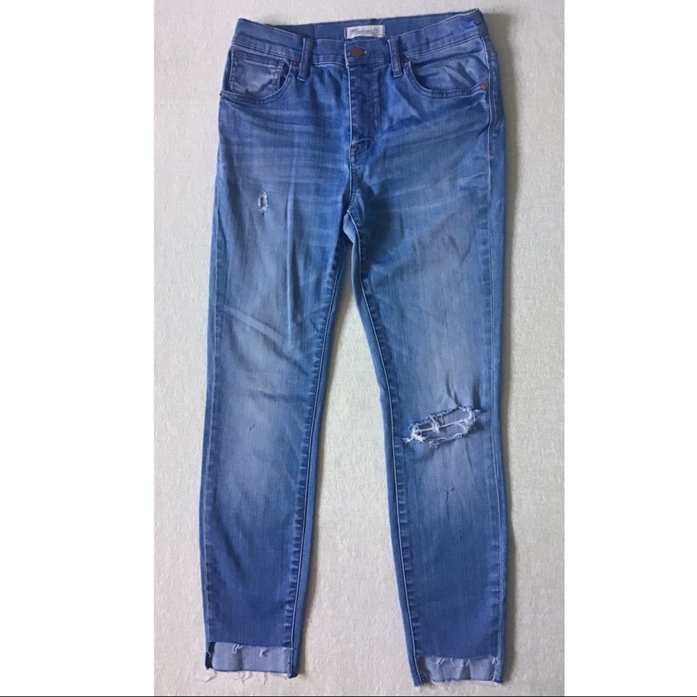 Madewell High Riser Skinny Skinny Jeans Light Blue Wash Raw Step Hem Size 28